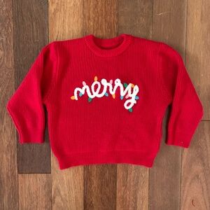 Toddler Girls Red Merry Christmas Light Sweater 4T